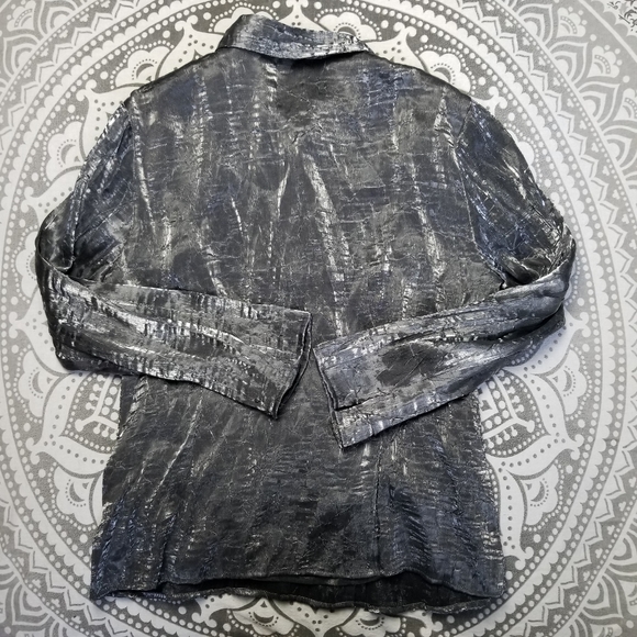 NOTATIONS XL BUTTON BLOUSE METALLIC SILVER RETRO - Picture 3 of 5